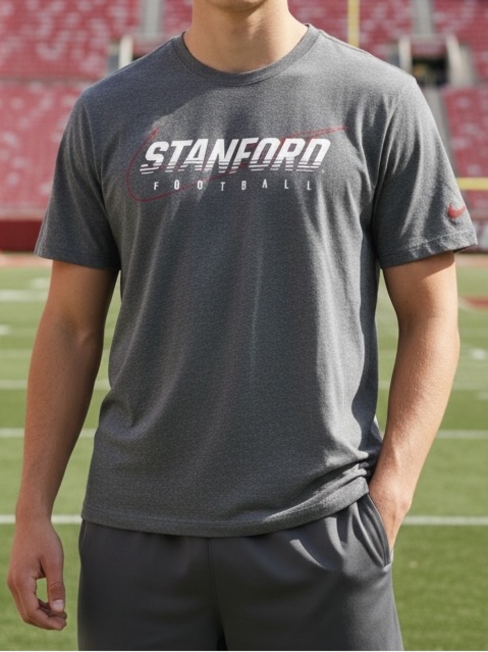 Nike Stanford Football Heather Gray Dri-FIT Short Sleeve Tee | Size XL